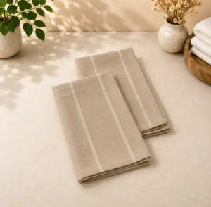 Cotton Striped Kitchen Towel – Natural Beige