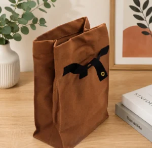 Canvas Utility Tote Bag with Snap Closure – Brown