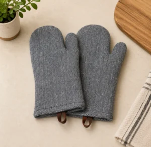 Premium Cotton Heat-Resistant Oven Mitt Set – Grey