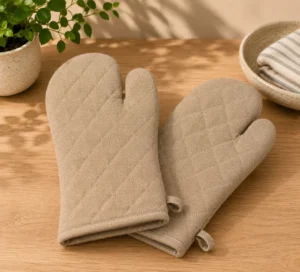 Premium Quilted Cotton Oven Mitt Set – Natural Beige